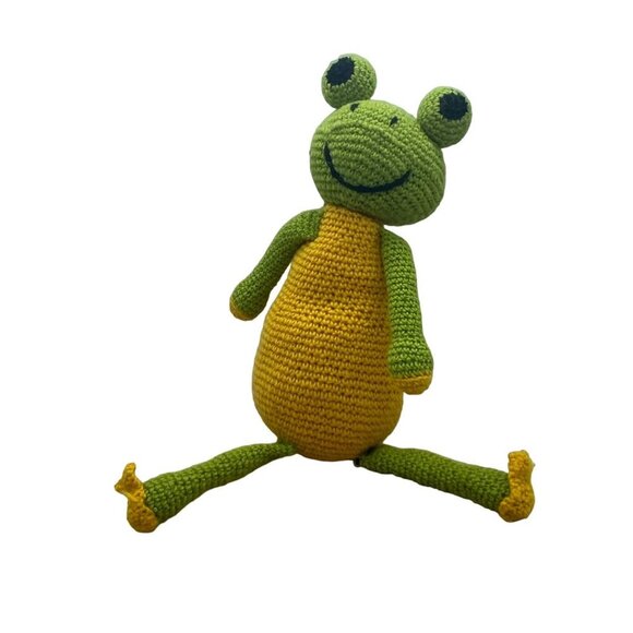 Crochet Frog Plush Stuffed Animal 100% Sheep Wool 2009 Amigurumi 19" Long